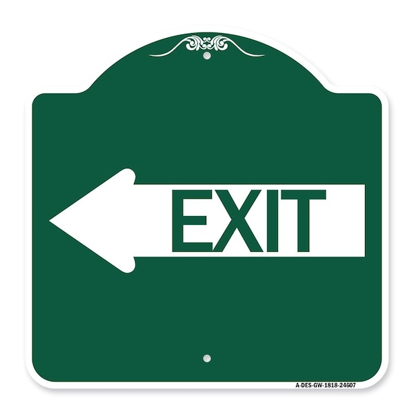 Signmission Designer Series Sign Exit W/ Left Arrow, Green & White Aluminum Sign, 18" H, 18" L, GW-1818-24607 A-DES-GW-1818-24607 - main